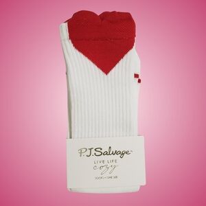 PJ SALVAGE Heart Socks Women Sock Size 9-11 Red/Ivory Valentine's Day ❤